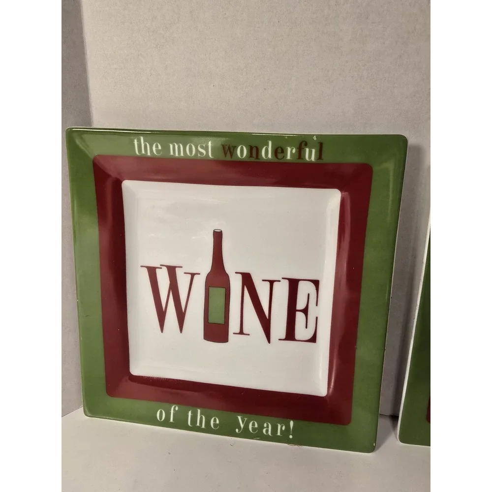 Wine Enthusiast Cellar 3 Squares Hand-Painted Dessert Luncheon Plates Set /0441